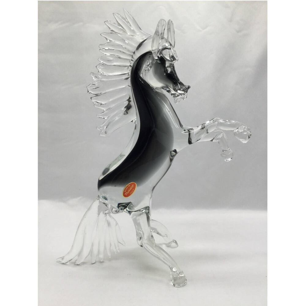 Vintage Murano Glass Horse Clear and black Smoked 13.5 inches Tall